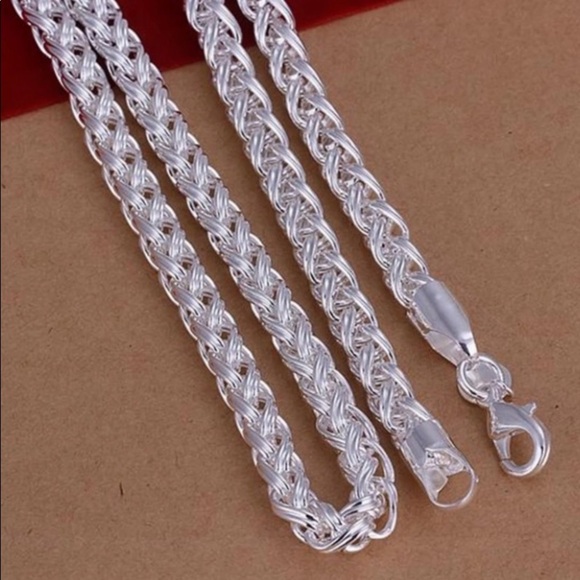 STERLING SILVER BRAIDED MATCHING NECKLACE BRACELET SET - Picture 2 of 4